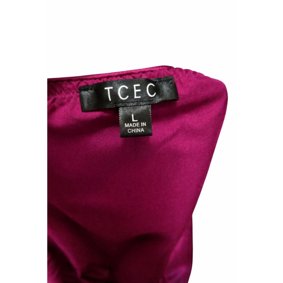 TCEC Magenta Satin Off Shoulder Blouse Size L | Silky Cowl Neck Top - Picture 4 of 5